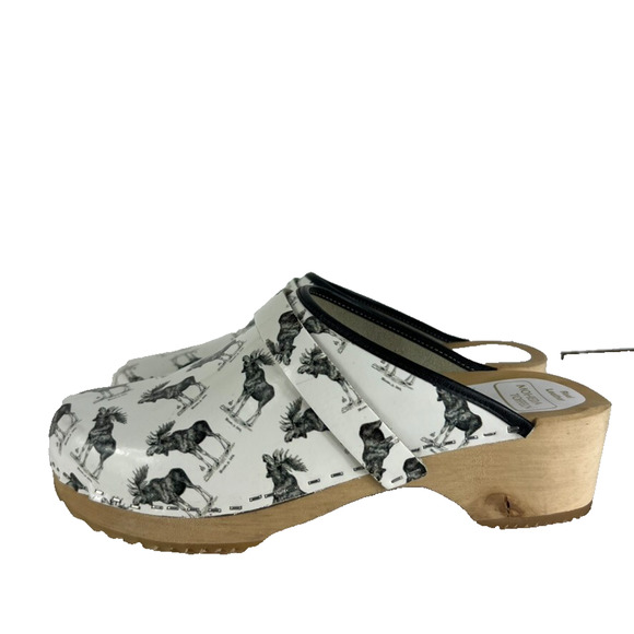Moheda Shoes - Moheda Wooden Clog Mule Women's Size 42 10.5 Elk Print Leather Handmade Sweden